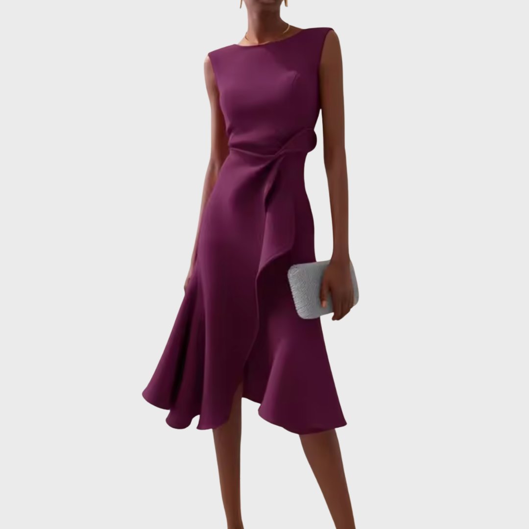 Elegancka sukienka midi bez rękawów asymetryczna damska - Ivy Lifestyle