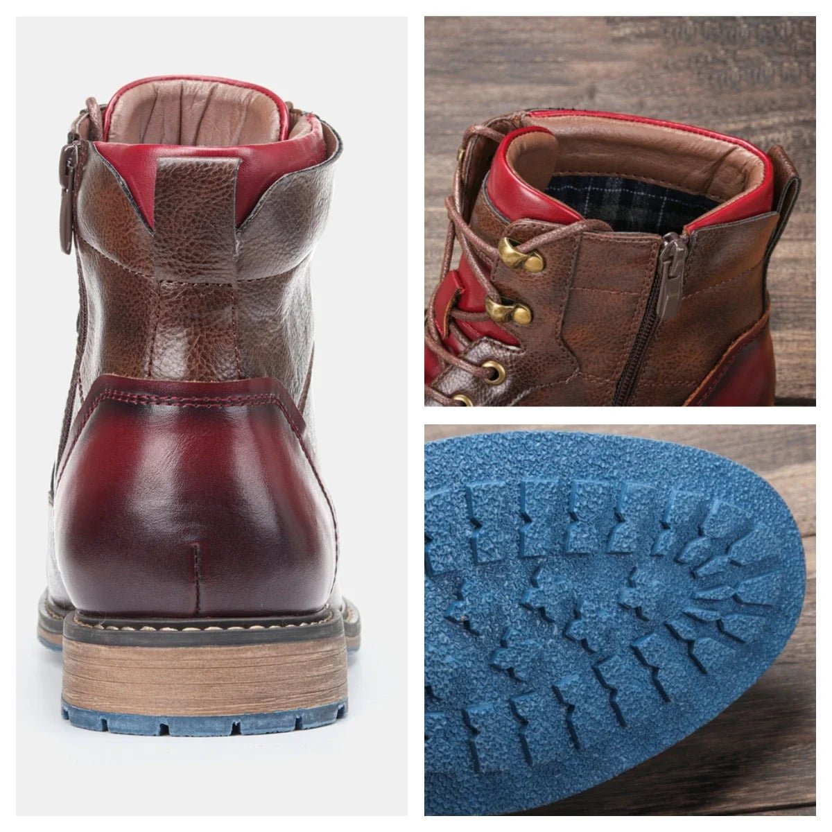 Eleganckie skórzane buty zimowe męskie z czerwoną podszewką - Owen Side