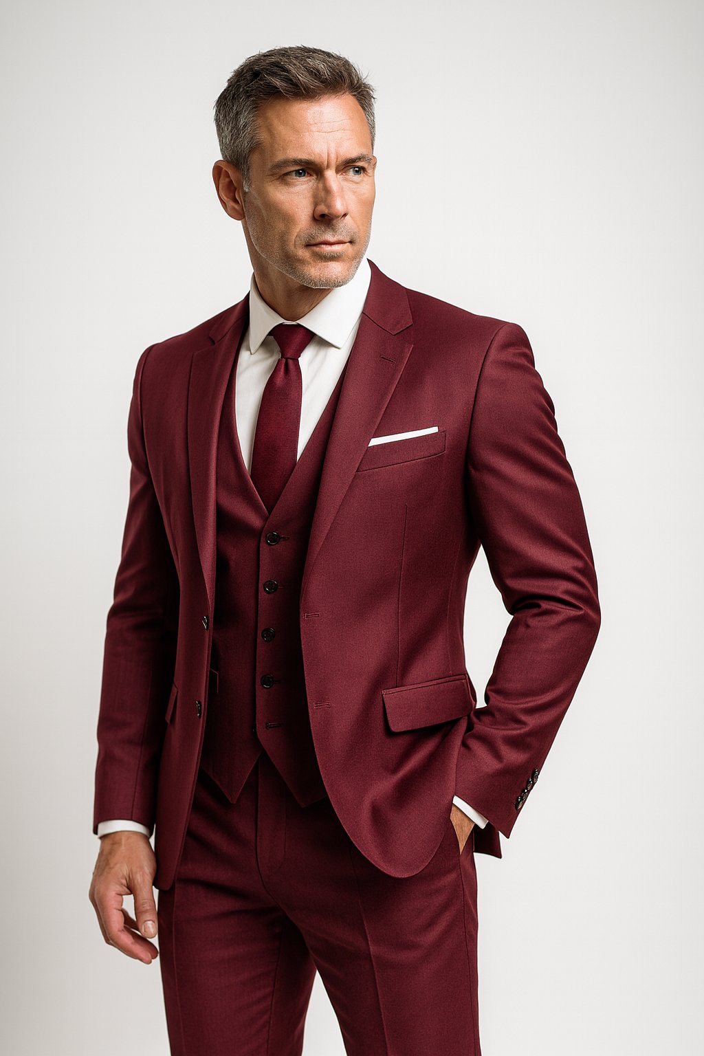 Formalny garnitur trzyczęściowy slim fit z kamizelką męski - Grant Back