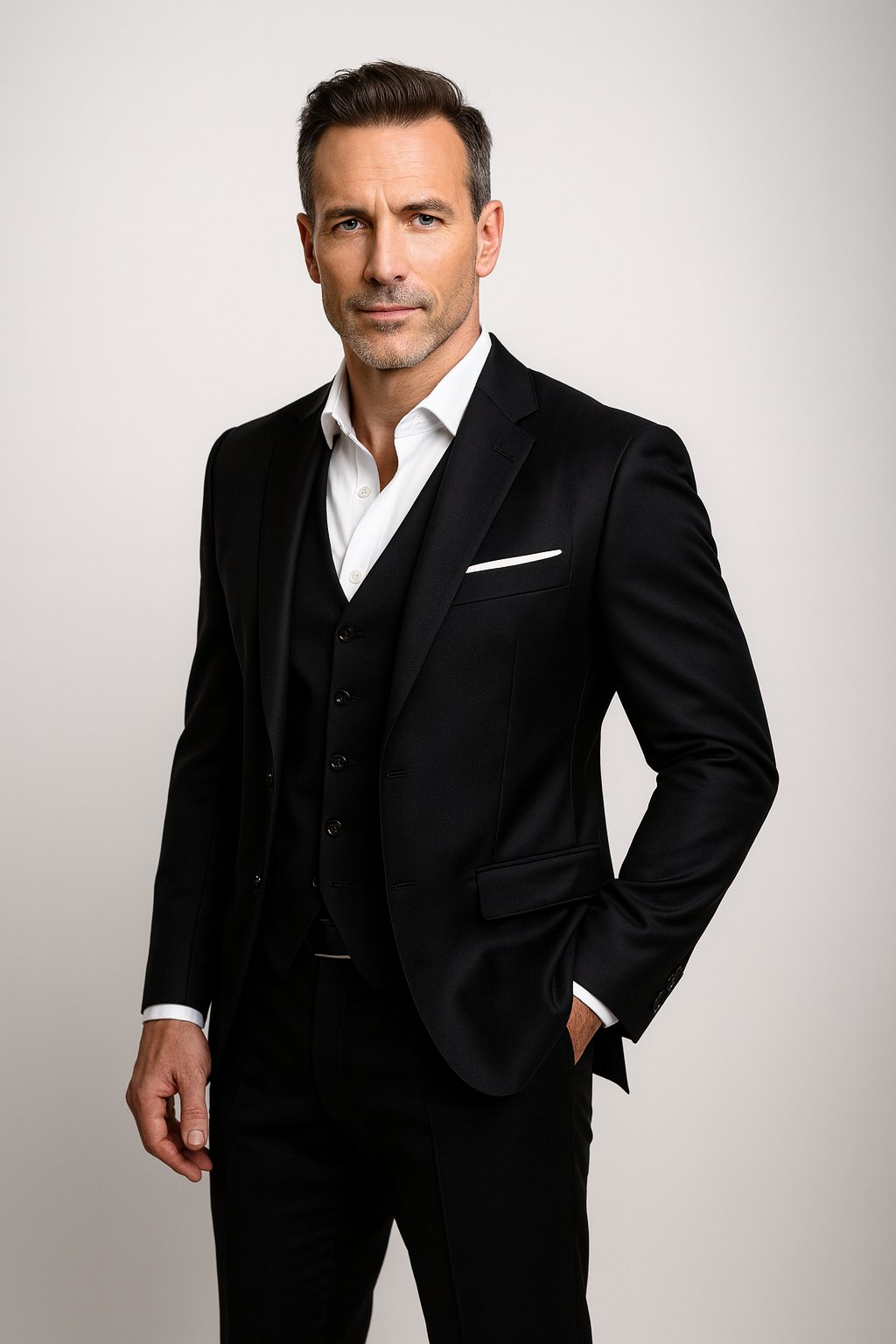 Formalny garnitur trzyczęściowy slim fit z kamizelką męski - Grant Front