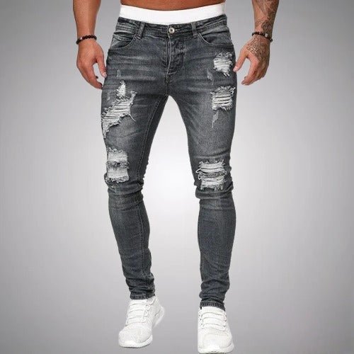 Stylowe jeansy slim fit z przetarciami męskie - Arlo Back