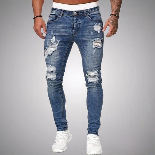 Stylowe jeansy slim fit z przetarciami męskie - Arlo Detail