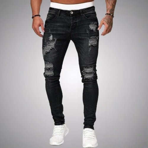 Stylowe jeansy slim fit z przetarciami męskie - Arlo Hero