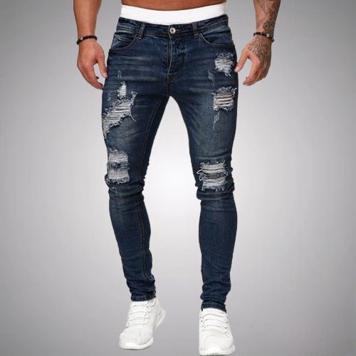 Stylowe jeansy slim fit z przetarciami męskie - Arlo Side