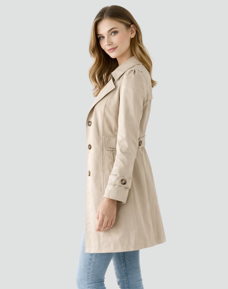 Tailored trencz damski z klapami - Maren Close Up
