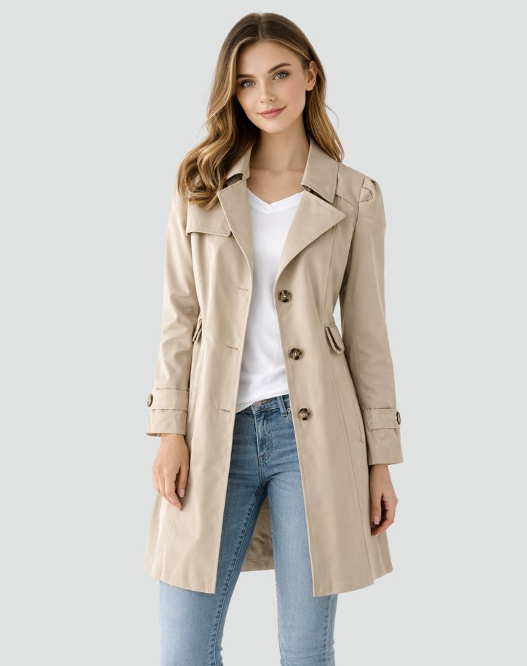 Tailored trencz damski z klapami - Maren Front