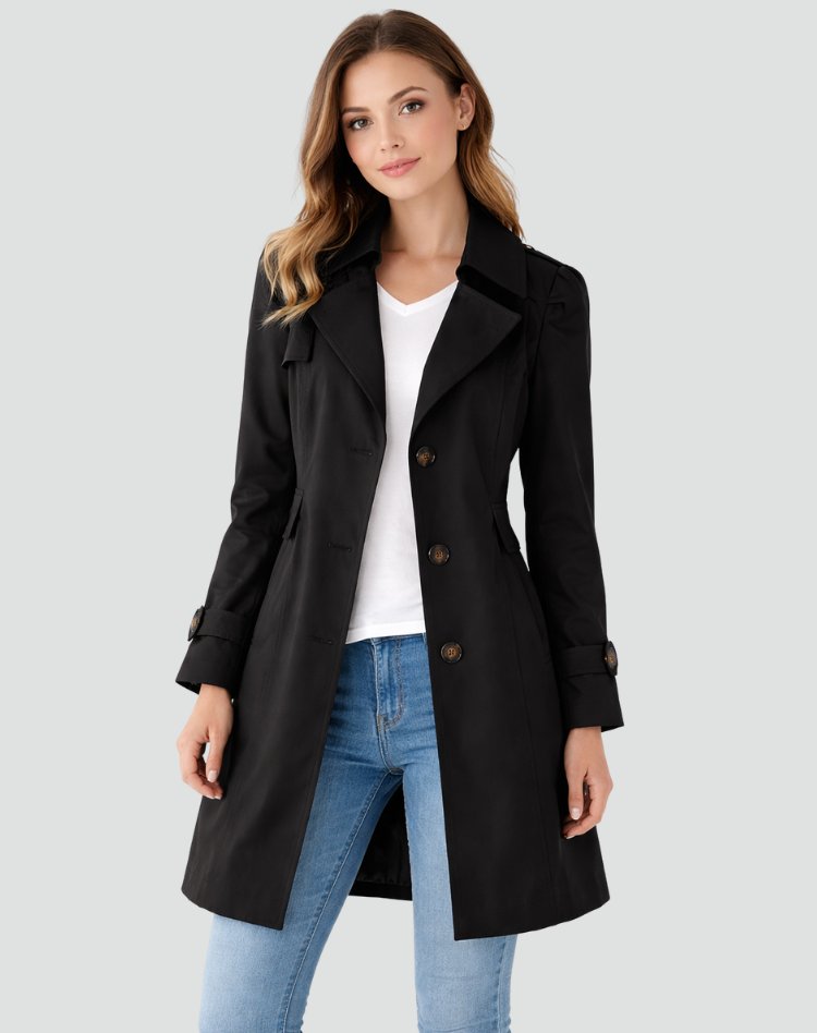 Tailored trencz damski z klapami - Maren Hero