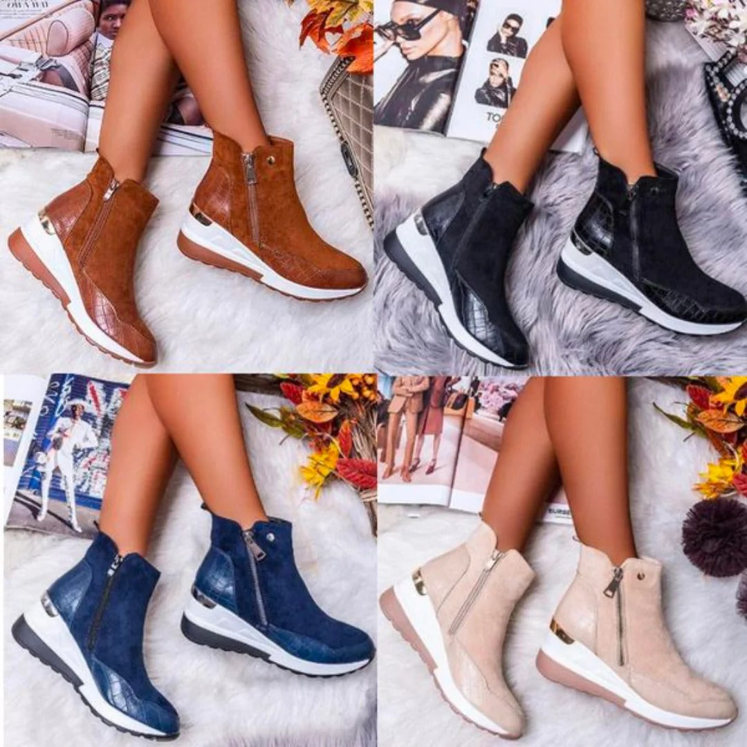 Botine de iarnă pentru femei, cu toc tip pană, fermoar, călduroase și cu platformă