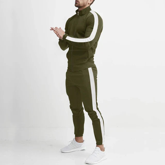 Męskie Spodnie Dresowe Komplet Slim Fit z Bluzą na Zamek i Zwężanymi Spodniami