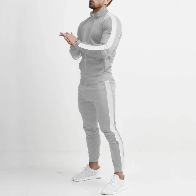 Męskie Spodnie Dresowe Komplet Slim Fit z Bluzą na Zamek i Zwężanymi Spodniami