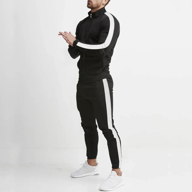 Męskie Spodnie Dresowe Komplet Slim Fit z Bluzą na Zamek i Zwężanymi Spodniami