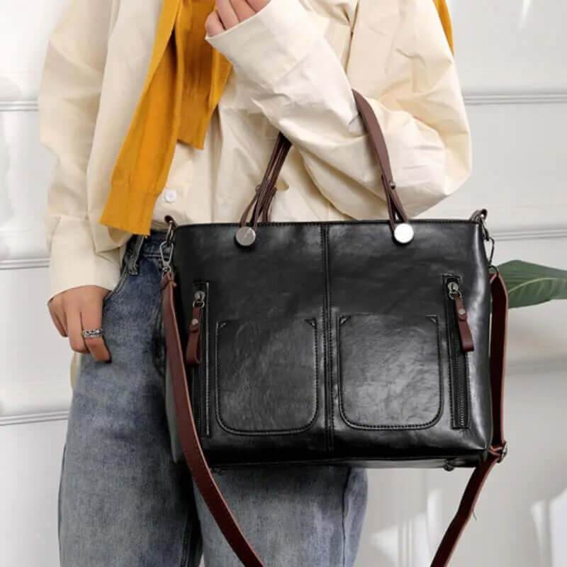 Torebka Damska Shopper Na Ramię i Crossbody Z Kieszeniami Na Zamek | Pojemna Do Pracy