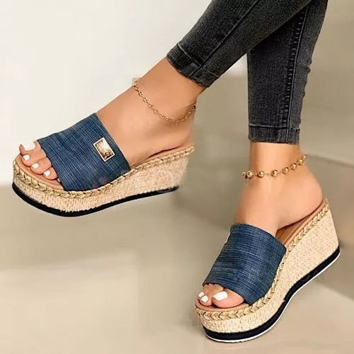 Klapki wygodne letnie damskie espadrylowe na koturnie
