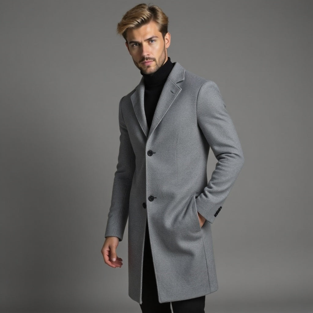 Płaszcz Slim Fit męski jednorzędowy do kolan