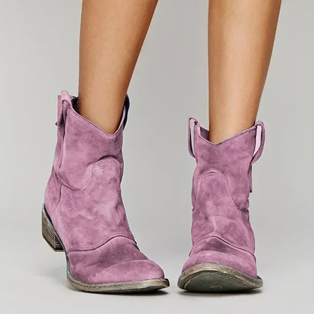 Damskie Buty Zimowe | Botki na Niskim Obcasie Kozaki Styl Klasyczny