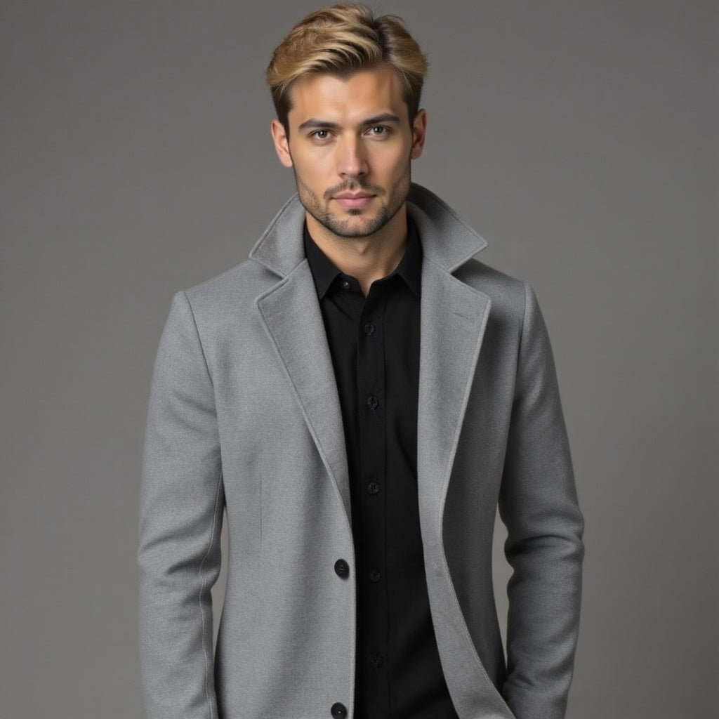 Płaszcz Slim Fit męski jednorzędowy do kolan