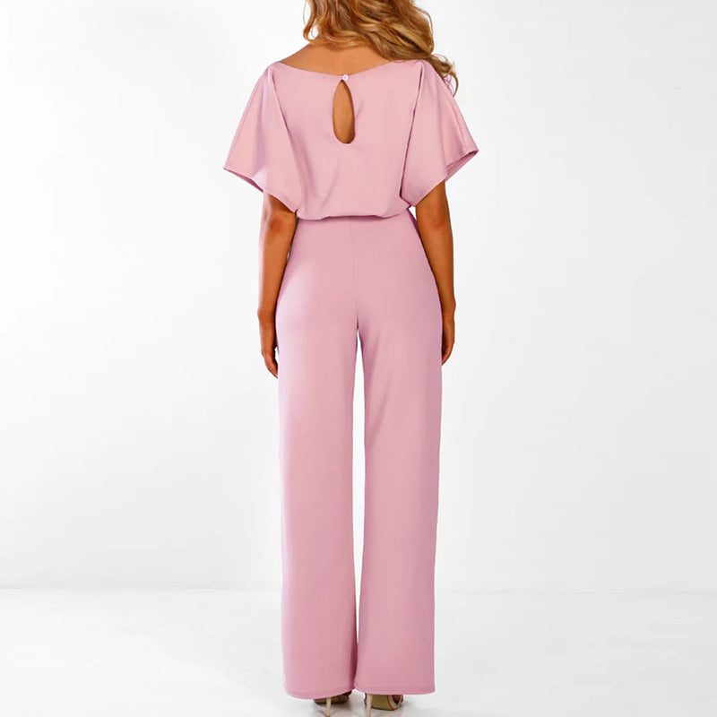 Elegancka Kombinezon damski z paskiem szerokie nogawki