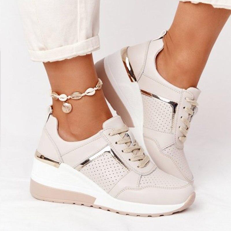 Sneakersy ortopedyczne damskie na koturnie sznurowane