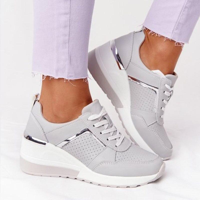 Sneakersy ortopedyczne damskie na koturnie sznurowane