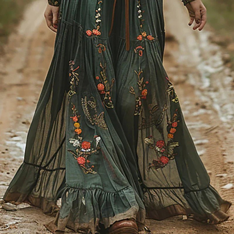 Boho sukienka maxi haftowana damska z tiulem - Daisy Front
