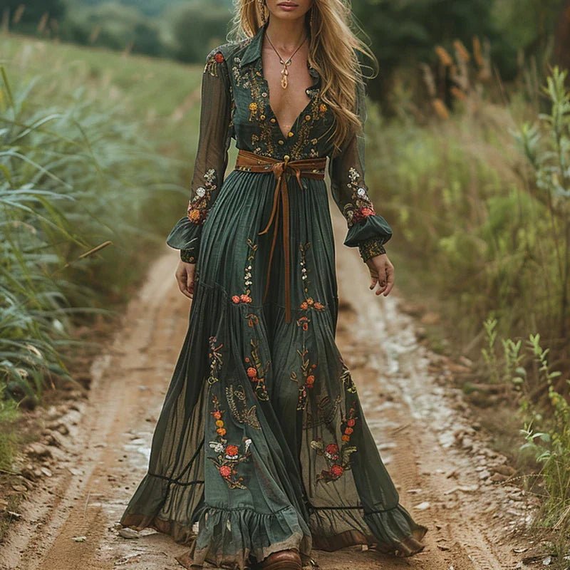 Boho sukienka maxi haftowana damska z tiulem - Daisy Hero