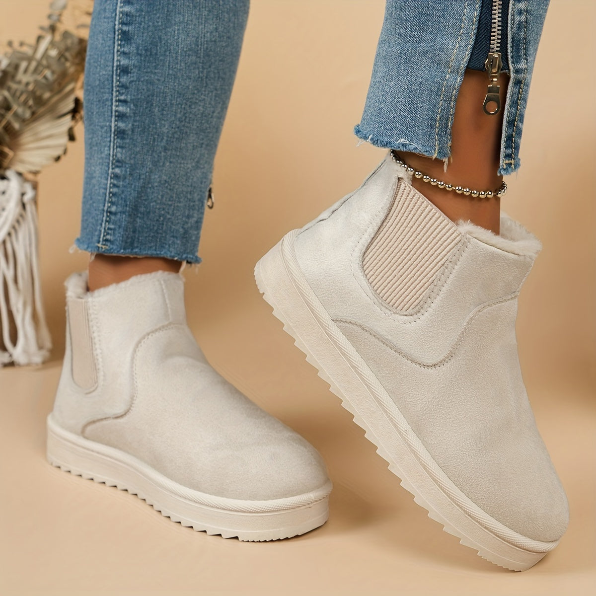 Buty Zimowe Damskie Botki Ocieplane Slip On