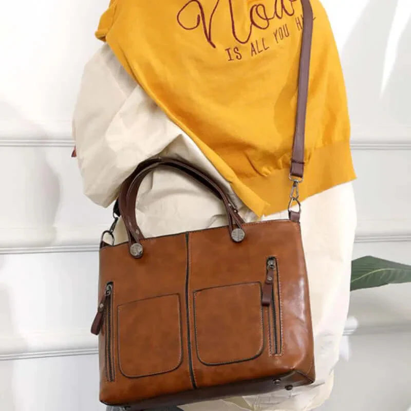 Torebka Damska Shopper Na Ramię i Crossbody Z Kieszeniami Na Zamek | Pojemna Do Pracy