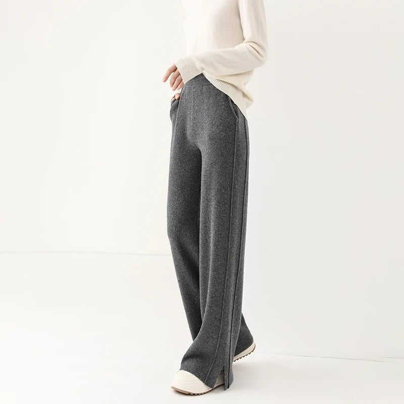Eleganckie wełniane spodnie damskie z szerokimi nogawkami - Cora Alternate