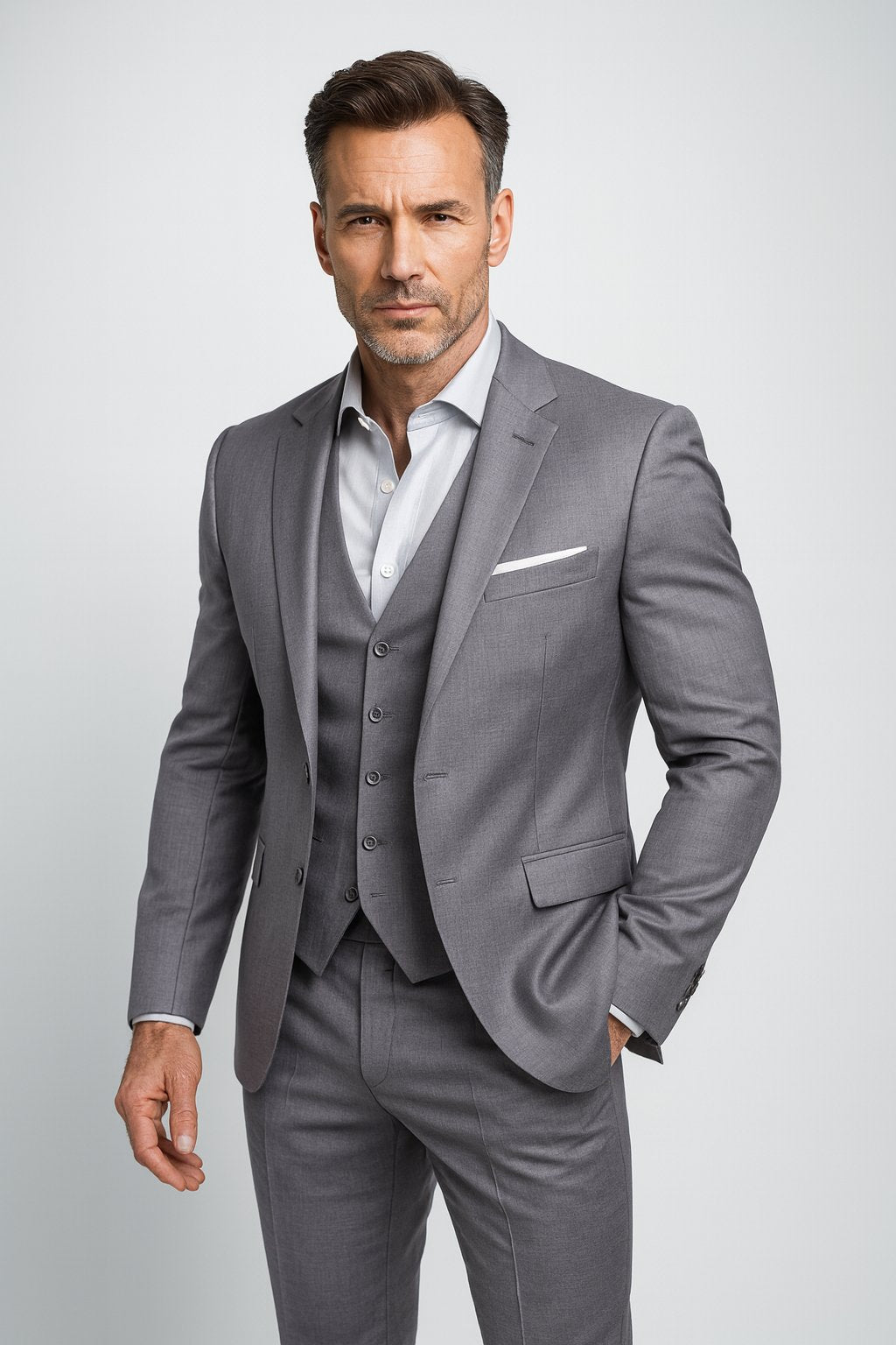 Formalny garnitur trzyczęściowy slim fit z kamizelką męski - Grant Detail