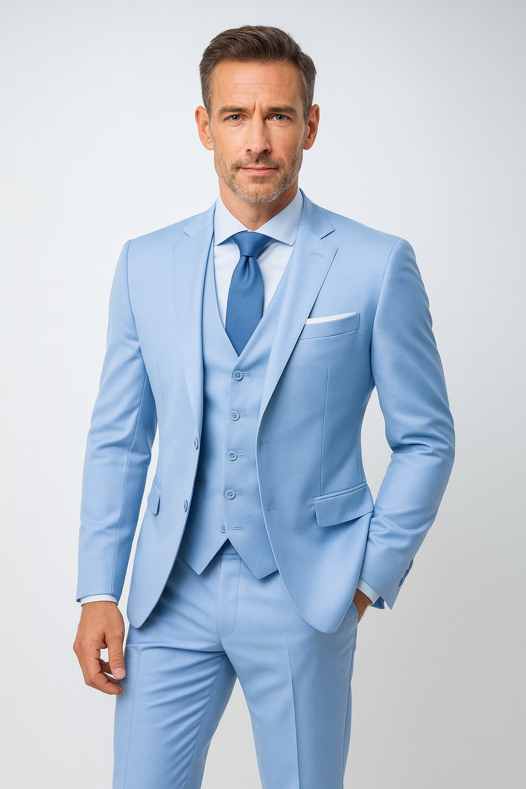 Formalny garnitur trzyczęściowy slim fit z kamizelką męski - Grant Side