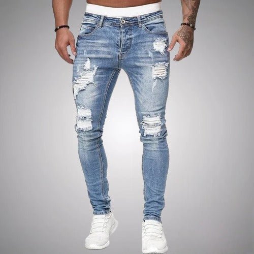 Stylowe jeansy slim fit z przetarciami męskie - Arlo Front
