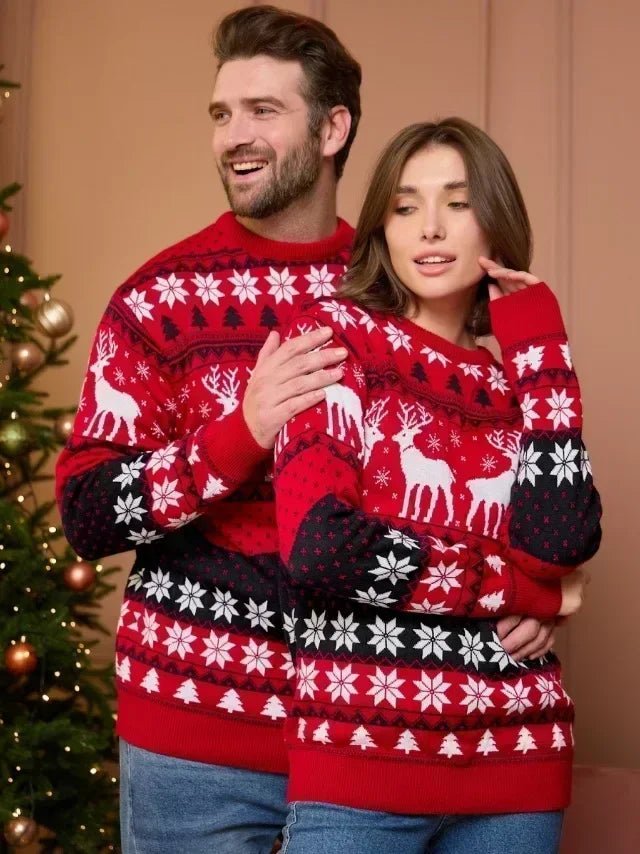 Zimowy sweter unisex z motywem reniferów - Rowan Front